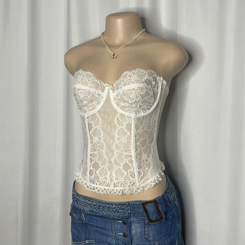 White Floral Lace Corset Top