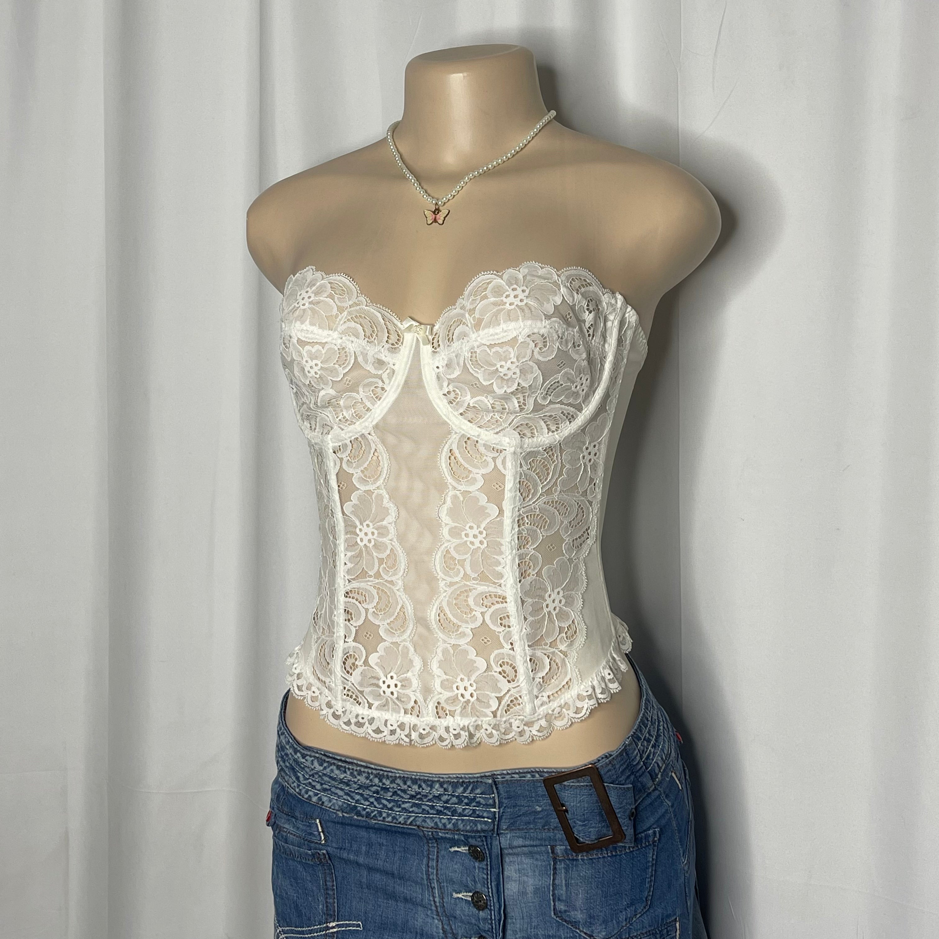 White Floral Lace Corset Top