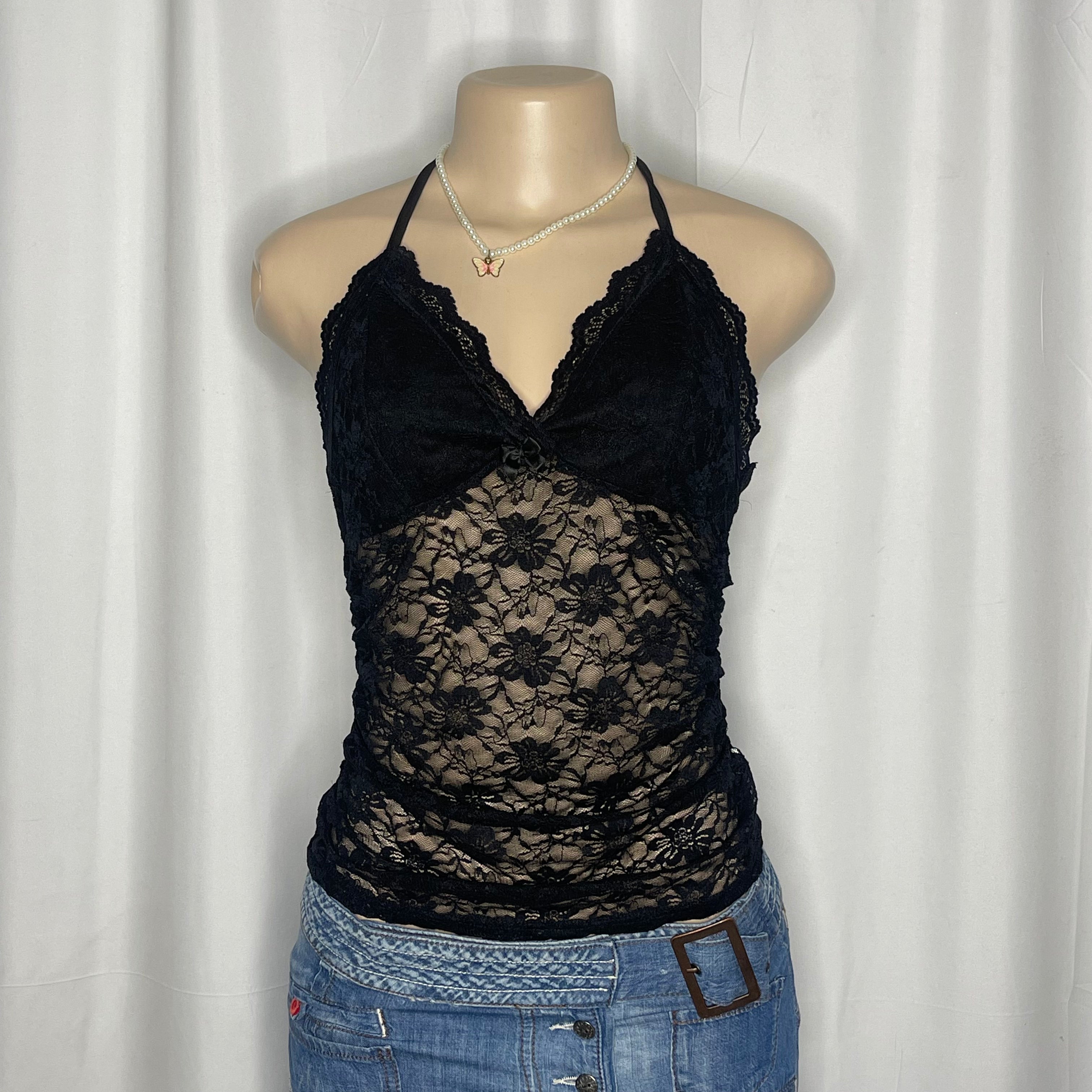 Black Lace Halter Neck Top