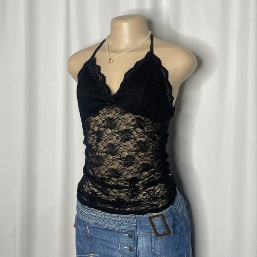 Black Lace Halter Neck Top