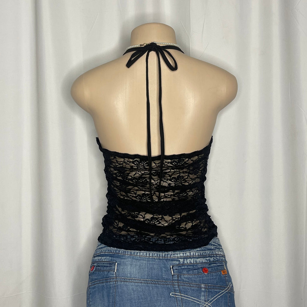 Black Lace Halter Neck Top