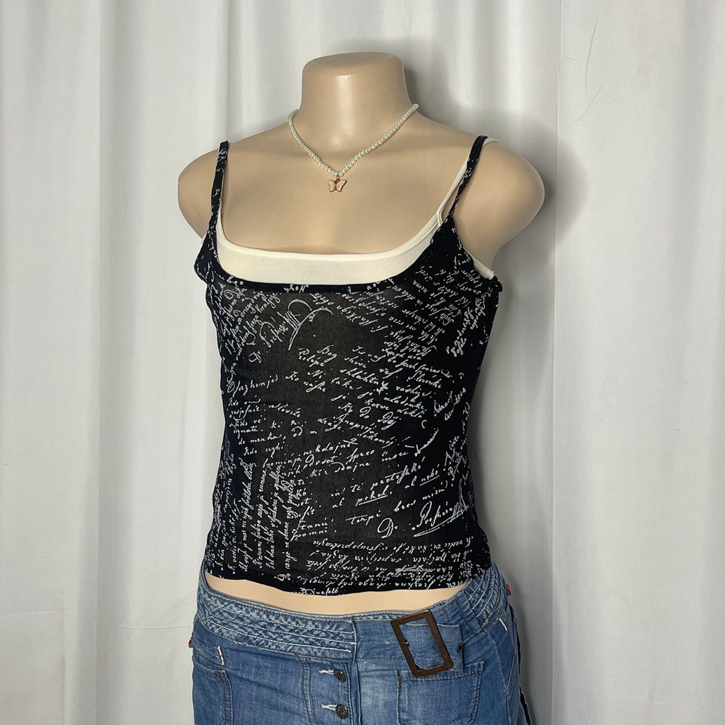 Y2k-style Graphic Print Camisole Top with Inner Layer
