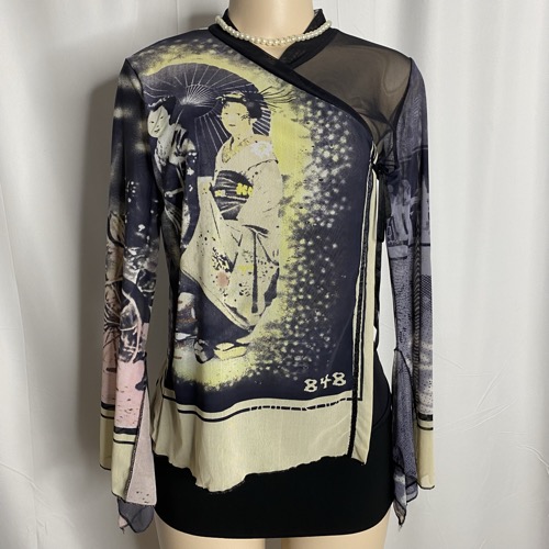 Philosophy Geisha Print Mesh Top 