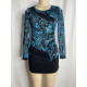 DPM Blue Floral Mesh Top