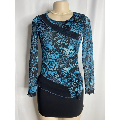 DPM Blue Floral Mesh Top