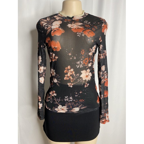 Black Floral Mesh Top 